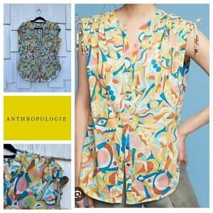 Anthropologie x Danielle Kroll Abstract Print‎ Blouse Cotton Sleeveless Size S